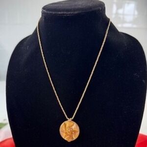 Vintage‎ Gold Tone Rope Chain Necklace Amber Swirl Beaded Pendant 20 in